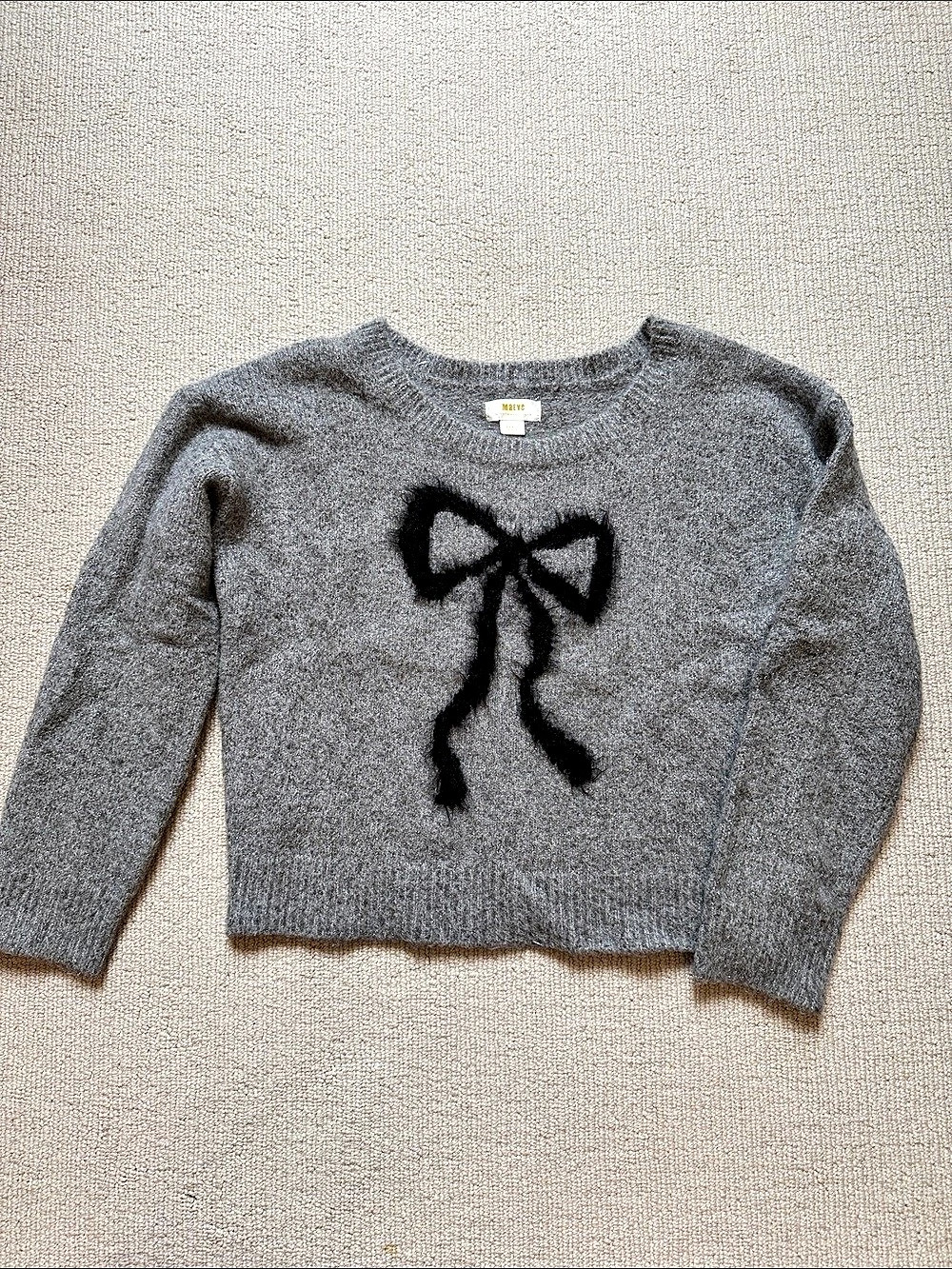 Maeve Sequin Bow Crew-Neck Sweater Gray Small